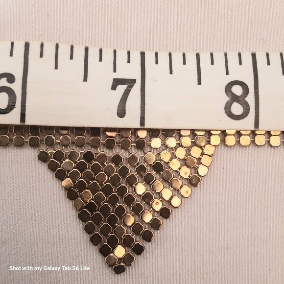 Art Deco Mesh Bib Necklace Gold Tone Choker Lobster Clasp With Extension - Picture 8 of 9